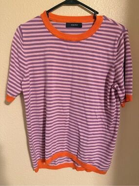 Striped Short Sleeve Tee in Pink & Purple with Orange Trim